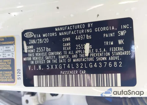 2020 Kia Optima Lx/S/Se из США, поврежденный, VIN 5XXGT4L32LG437682